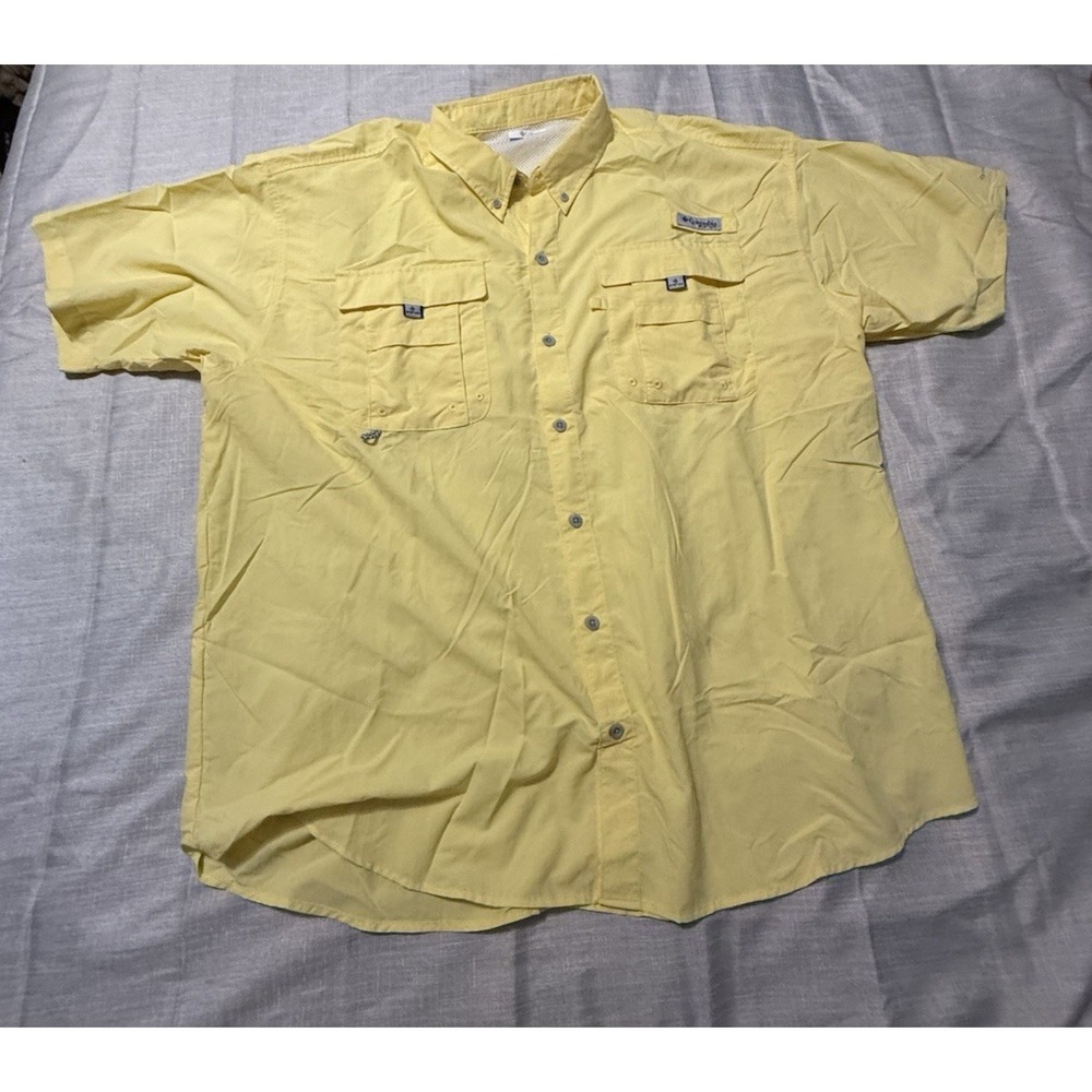 Columbia Shirt Mens XL Yellow PFG Omni-shield Performance Fishing Button Up